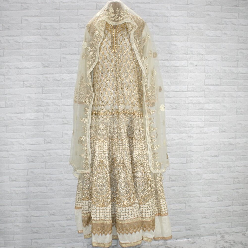Indian Pakistani Wedding Dress Gown Desi Shaddi with Dupatta Embroidered Gold